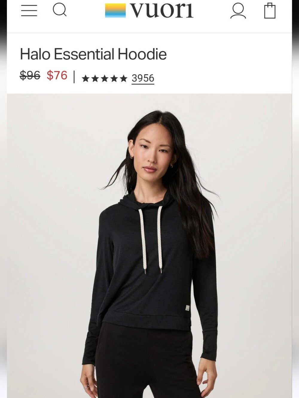 Vuori Halo Essential Hoodie Sz M Heathered Black